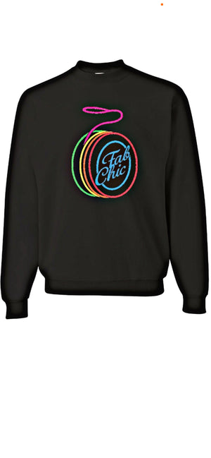 Fab Chic - Black Crew Neck Embroidered Logo Sweatshirt